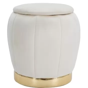 Taburet cu spatiu de depozitare Paris, Mauro Ferretti, O 43x43 cm, catifea, crem/auriu imagine