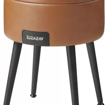 Taburet cu spatiu de depozitare si blat reversibil Ekho, Vasagle, O32 x 44 cm, max 150 kg, piele ecologica/otel, caramel imagine