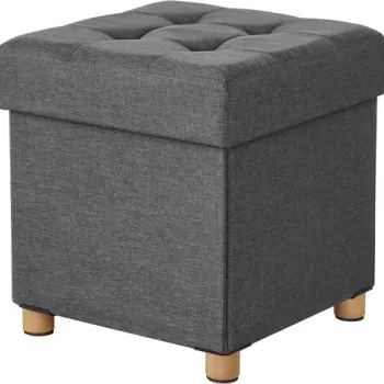 Taburet cu spatiu pentru depozitare Chesterfield, Vasagle, 38 x 38 x 40 cm, tesatura aspect in/MDF, picioare din lemn, gri inchis imagine