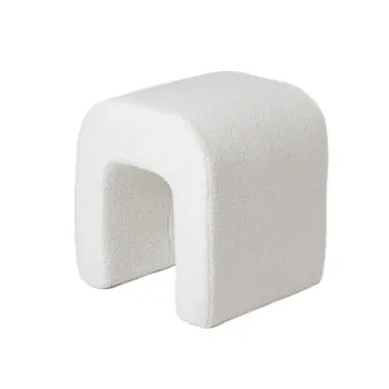 Taburet Hugill, Homla, 40x40x40 cm, MDF/tesatura teddy boucle, ecru imagine