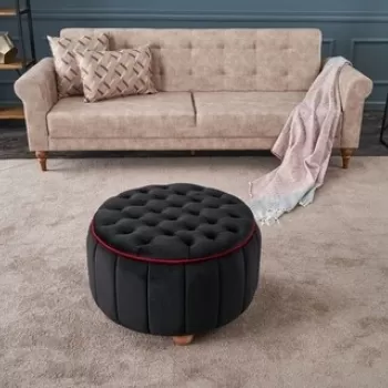 Taburet Jasmin Puf, Balcab Home, 65x12x65 cm, lemn, negru imagine