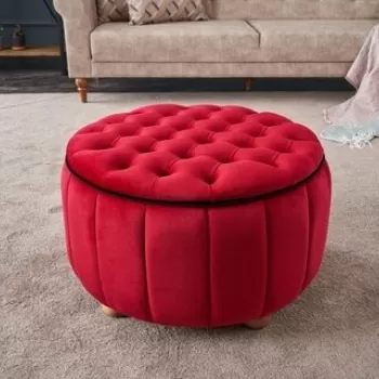 Taburet Jasmin Puf, Balcab Home, 65x12x65 cm, lemn, rosu imagine