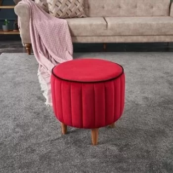 Taburet Lindy Puf, Balcab Home, 40x40x40 cm, lemn, rosu imagine