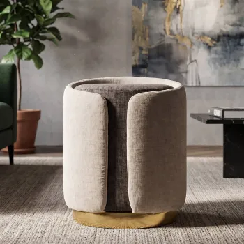 Taburet, Mauro Ferretti, Glam Style Two-Tone, 40x50 cm, poliester/lemn de pin, maro/maro deschis imagine