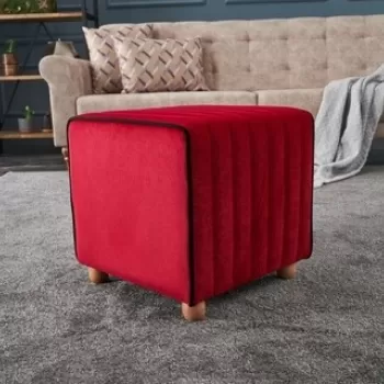 Taburet Mona Puf, Balcab Home, 40x40x40 cm, lemn, rosu imagine