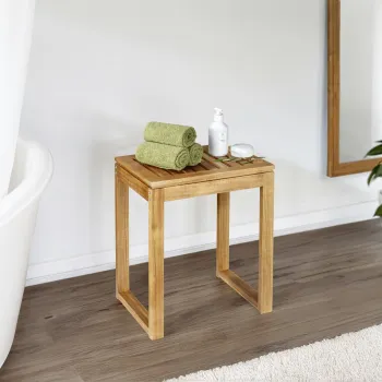Taburet pentru baie Fondi, Wenko, 60x30x39 cm, lemn acacia, maro imagine