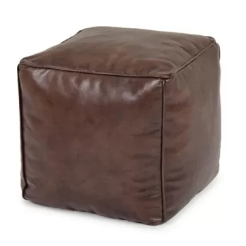 Taburet puf Mendez, Bizzotto, 40 x 40 x 40 cm, piele naturala, maro imagine