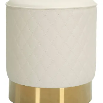 Taburet Sharon, Mauro Ferretti, 36x36x39 cm, piele ecologica/lemn de pin/metal, alb/auriu imagine