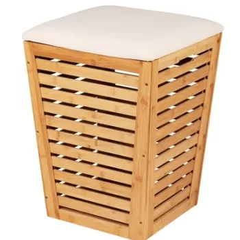 Taburet, Wenko, Bambusa, cos de rufe inclus, 55 L, 40 x 56 x 40 cm, lemn de nuc/bumbac/poliester, natur/bej imagine