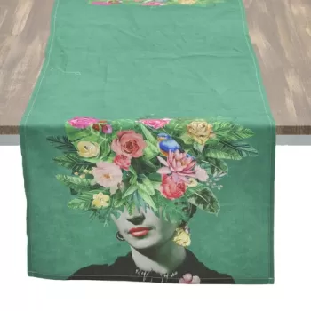 Traversa de masa Frida Kahlo, InArt, 40x140 cm, poliester, verde imagine