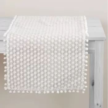 Traversa de masa Lovely dot, Ambition, 40x150 cm, poliester, alb imagine