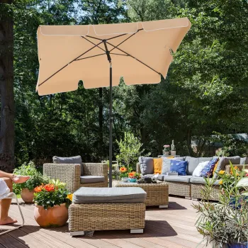 Umbrela dreptunghiulara pentru gradina, tesara si balcon, Songmics, 200 x 125, protectie UV 50+, geanta de transport, grej imagine