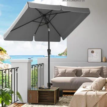Umbrela dreptunghiulara pentru gradina, tesara si balcon, Songmics, 200 x 125, protectie UV 50+, inclinare 30 grade in doua directii, gri imagine
