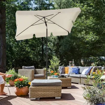Umbrela dreptunghiulara pentru terasa, gradina, plaja, Songmics, 200x125 cm, protectie solara UPF 50+, bej imagine