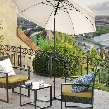 Umbrela pentru gradina, piscina, balcon sau terasa, Songmics, 200 cm, spite din fibra de sticla, geanta de transport, bej imagine