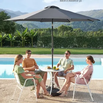 Umbrela pentru gradina, piscina, balcon sau terasa, Songmics, 300 cm, protectie UV 50+, inclinare 30 grade in doua directii, gri imagine