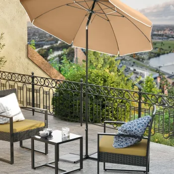 Umbrela pentru terasa, gradina, plaja Songmics, D160 cm, protectie solara UPF 50+, maro imagine