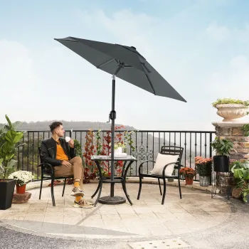 Umbrela pentru terasa, gradina, plaja, Songmics, D200 cm, inclinare dubla, protectie solara UPF 50+, gri imagine