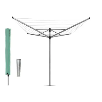 Uscator de rufe rotativ cu 4 brate + cu suport fixare pamant + husa, Brabantia, Lift-O-Matic, 60 m capacitate de uscare, otel, gri metalizat imagine