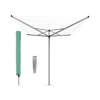 Uscator de rufe rotativ cu 4 brate + cu suport fixare pamant + husa, Brabantia, TopSpinner, 50 m capacitate de uscare, otel, gri metalizat imagine