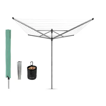 Uscator de rufe rotativ cu 4 brate + cu suport fixare pamant + husa + set carlige rufe, Brabantia, Lift-O-Matic, 50 m capacitate de uscare, otel, gri metalizat imagine