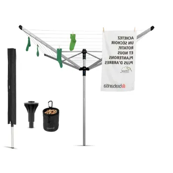 Uscator de rufe rotativ cu 4 brate + cu suport fixare pamant + husa + set carlige rufe, Brabantia, Lift-O-Matic Advance, 50 m capacitate de uscare, otel, gri metalizat imagine