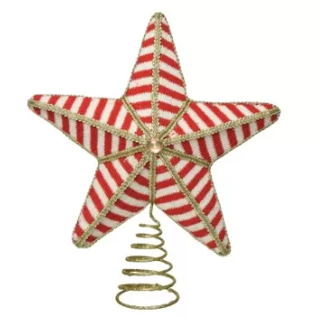 Varf decorativ pentru brad Star, Decoris, 25x8x30 cm, spuma, rosu/alb/auriu imagine