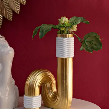 Vaza decorativa Bann Big, Mauro Ferretti, 14.5x13x25 cm, polirasina, auriu/alb imagine