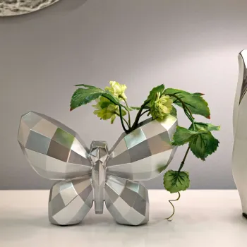 Vaza decorativa Butterfly, Mauro Ferretti, 22.5x8x15 cm, polirasina, argintiu imagine