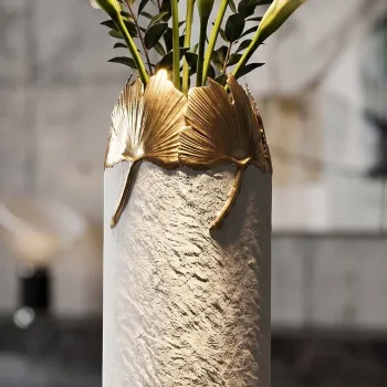 Vaza decorativa, Mauro Ferretti, Gilded Leaf, 21x55 cm, fier, alb/auriu imagine