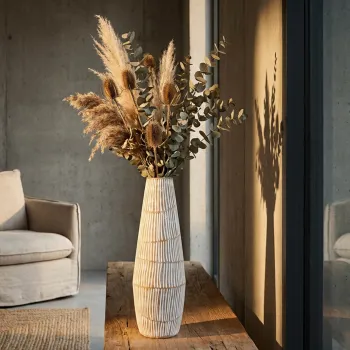 Vaza decorativa, Mauro Ferretti, Hanoi, 17x47 cm, polirasina, alb decolorat imagine