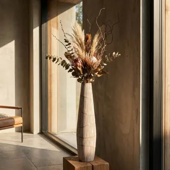 Vaza decorativa, Mauro Ferretti, Hanoi, 17x68.5 cm, polirasina, alb decolorat imagine