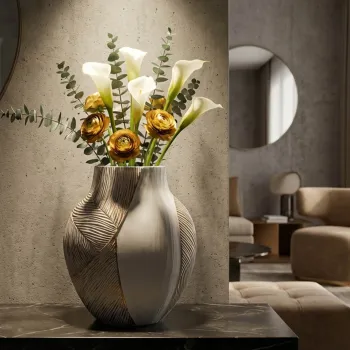 Vaza decorativa, Mauro Ferretti, Ho Chi Minh, 27x11.5x31 cm, polirasina, alb decolorat imagine