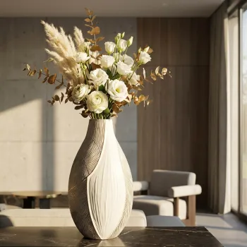 Vaza decorativa, Mauro Ferretti, Ho Chi Minh, 29.5x13.5x50 cm, polirasina, alb decolorat imagine