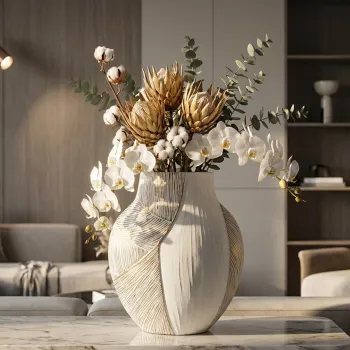 Vaza decorativa, Mauro Ferretti, Ho Chi Minh, 35x13.5x37.5 cm, polirasina, alb decolorat imagine