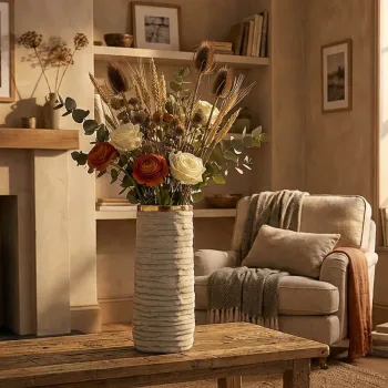 Vaza decorativa, Mauro Ferretti, Lima, 15.5x40 cm, ceramica, gri/auriu imagine