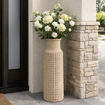 Vaza decorativa, Mauro Ferretti, Sand Outdoor, 28x110 cm, polirasina, bej imagine