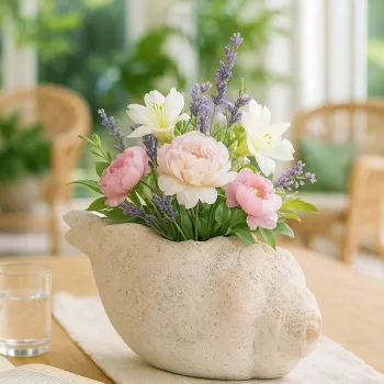 Vaza decorativa, Mauro Ferretti, Shell -B, 35x23x18 cm, oxid de magneziu, bej imagine