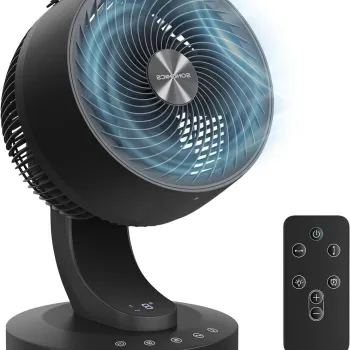 Ventilator de masa Songmics, ultra silentios 20 dB, telecomanda, 8 viteze, oscilatie 70?, negru imagine