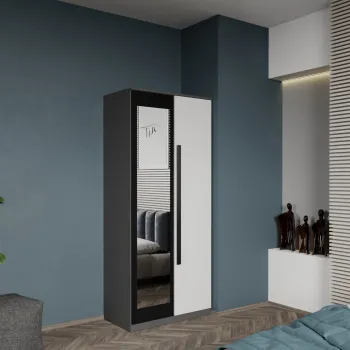 Dulap dormitor 2 usi Gri cu Alb+oglinda 83 x 192,5 cm - Dallas imagine