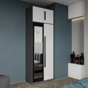 Dulap dormitor 2 usi Gri cu Alb+oglinda 83 x 240,3 cm - Dallas imagine