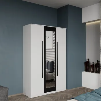 Dulap dormitor 3 usi Alb+Oglinda 124 x 192.5 cm - Dallas imagine
