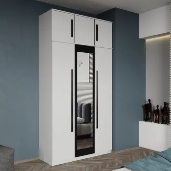 Dulap dormitor 3 usi Alb+Oglinda 124 x 240,3 cm - Dallas imagine