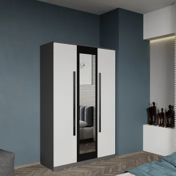 Dulap dormitor 3 usi Gri cu Alb+Oglinda 124 x 192,5 cm - Dallas imagine