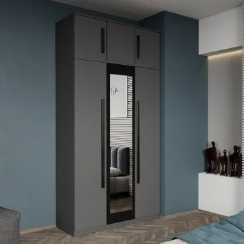 Dulap dormitor 3 usi Gri+Oglinda 124 x 240,3 cm - Dallas imagine