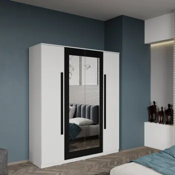 Dulap dormitor 4 usi Alb+oglinda 164.4 x 192,5 cm - Dallas imagine