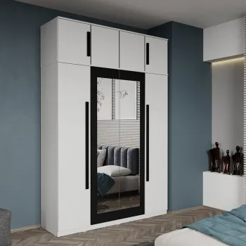 Dulap dormitor 4 usi alb+oglinda 164,4 x 240,3 cm - Dallas imagine