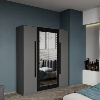 Dulap dormitor 4 usi Gri+oglinda 164,4 x 192,5 cm - Dallas imagine