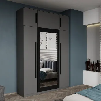 Dulap dormitor 4 usi Gri+oglinda 164,4 x 240,3 cm - Dallas imagine