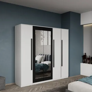 Dulap dormitor 5 usi Alb+oglinda 205,4 x 192,5 cm - Dallas imagine